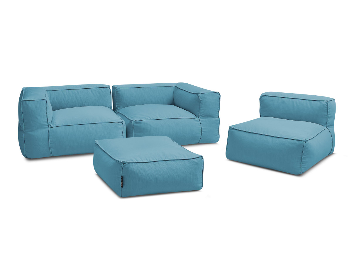 Bobochic Giulia Gartensofa 4-Sitzer mit Pouf, 2 Eckmodule Stoff Hellblau