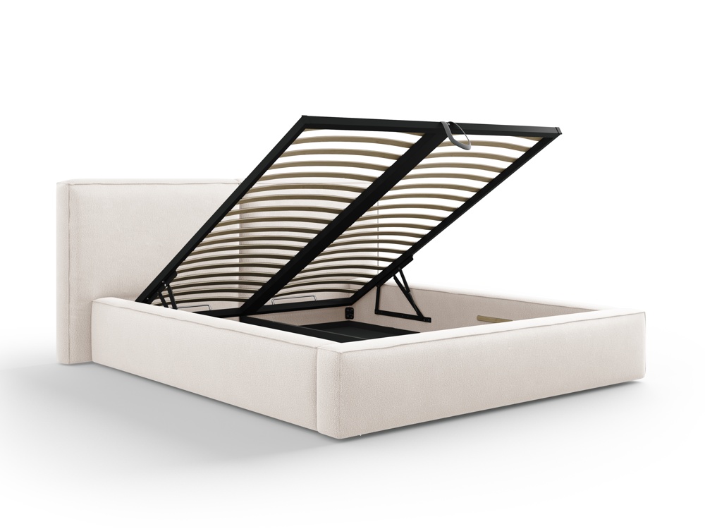 Cosmopolitan Design Stauraumbett mit doppeltem Kopfteil Arendal 160x200 Strukturierter Stoff Megan Helles Beige