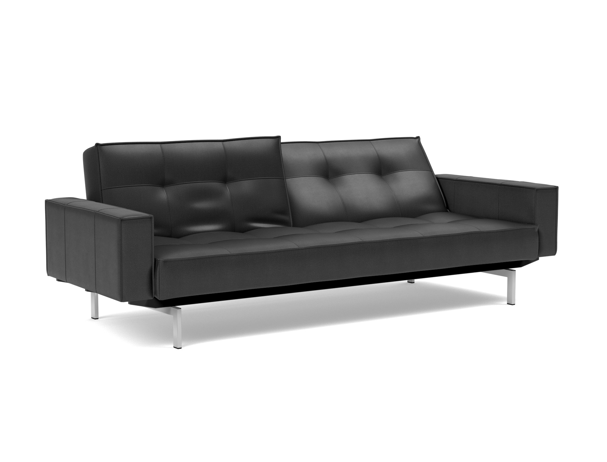 Schlafsofa Splitback mit Armlehnen Lederoptik Faunal 550-Black Beine Chrom