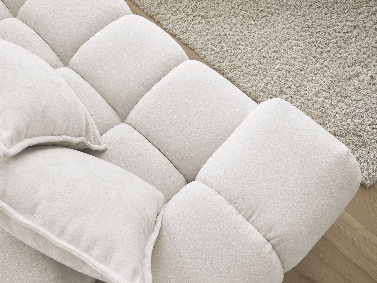 Bobochic Everest Ecksofa mit Schlaffunktion und Pouf, 10 Kissen Strukturstoff Weiß Ecke rechts