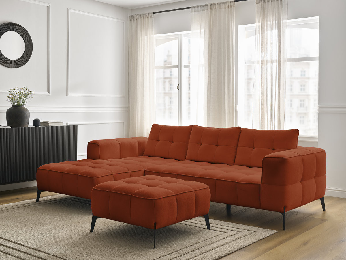 Bobochic Anis Ecksofa mit Pouf Strukturstoff Orange Ecke links