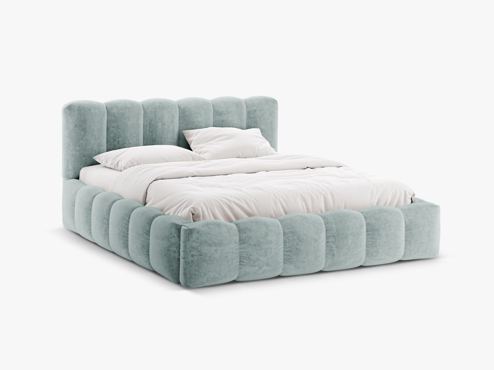 Micadoni Stauraumbett mit Kopfteil Lupine Chenille Perfect Harmony Hellblau