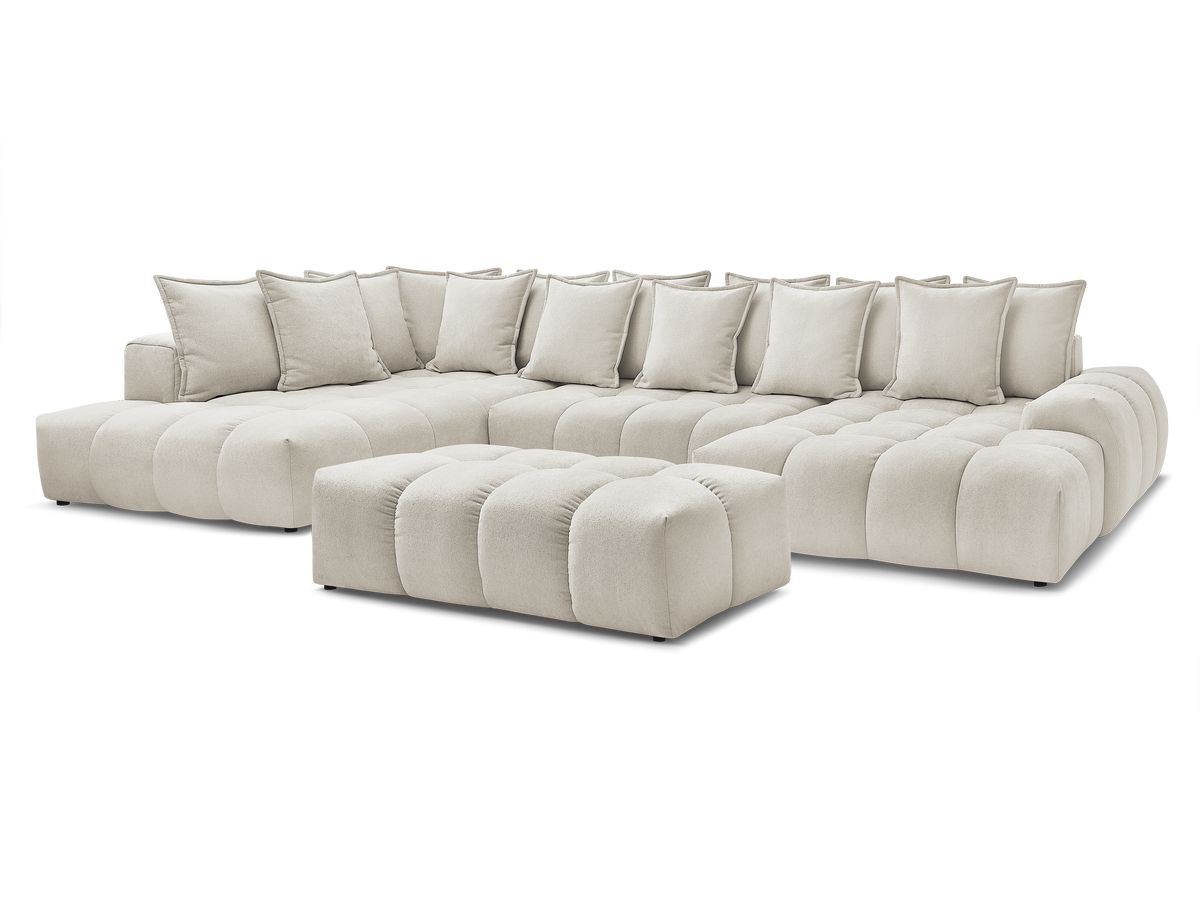 Bobochic Everest Wohnlandschaft mit Pouf, 14 Kissen Strukturstoff Beige Ecke rechts