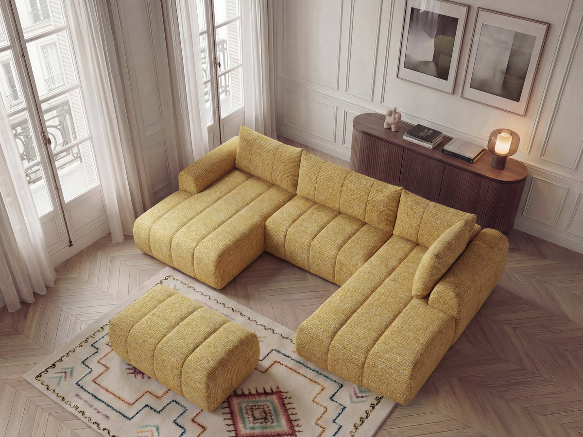 Bobochic Nesty Wohnlandschaft mit Pouf Melange-Stoff Gelb Ecke links