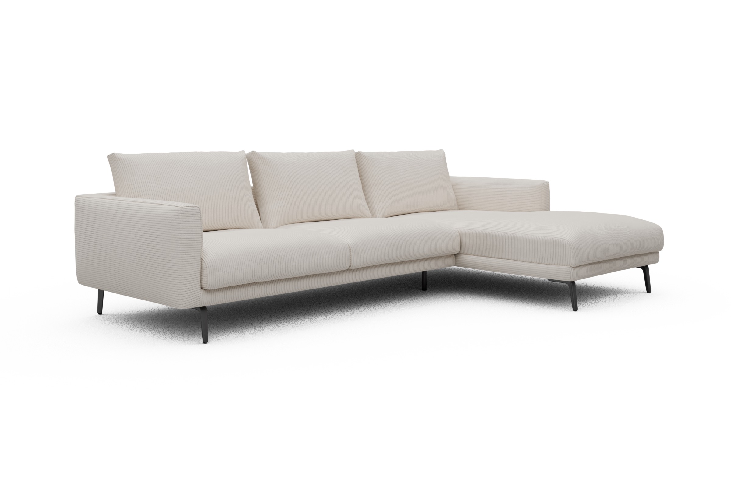 Ecksofa Karl Chaiselongue rechts mit 2,5-Sitzer Corduroy-Ivory
