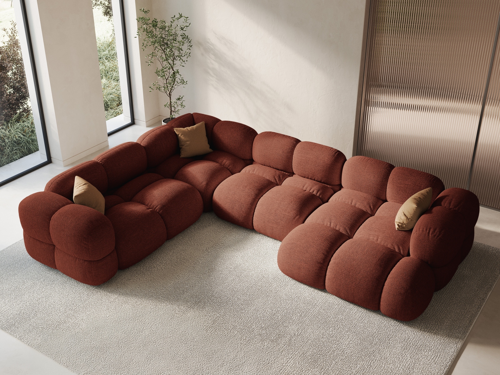Cosmopolitan Design Panoramasofa Loretto 5-Sitzer Strukturierter Stoff Sorella Koralle Links