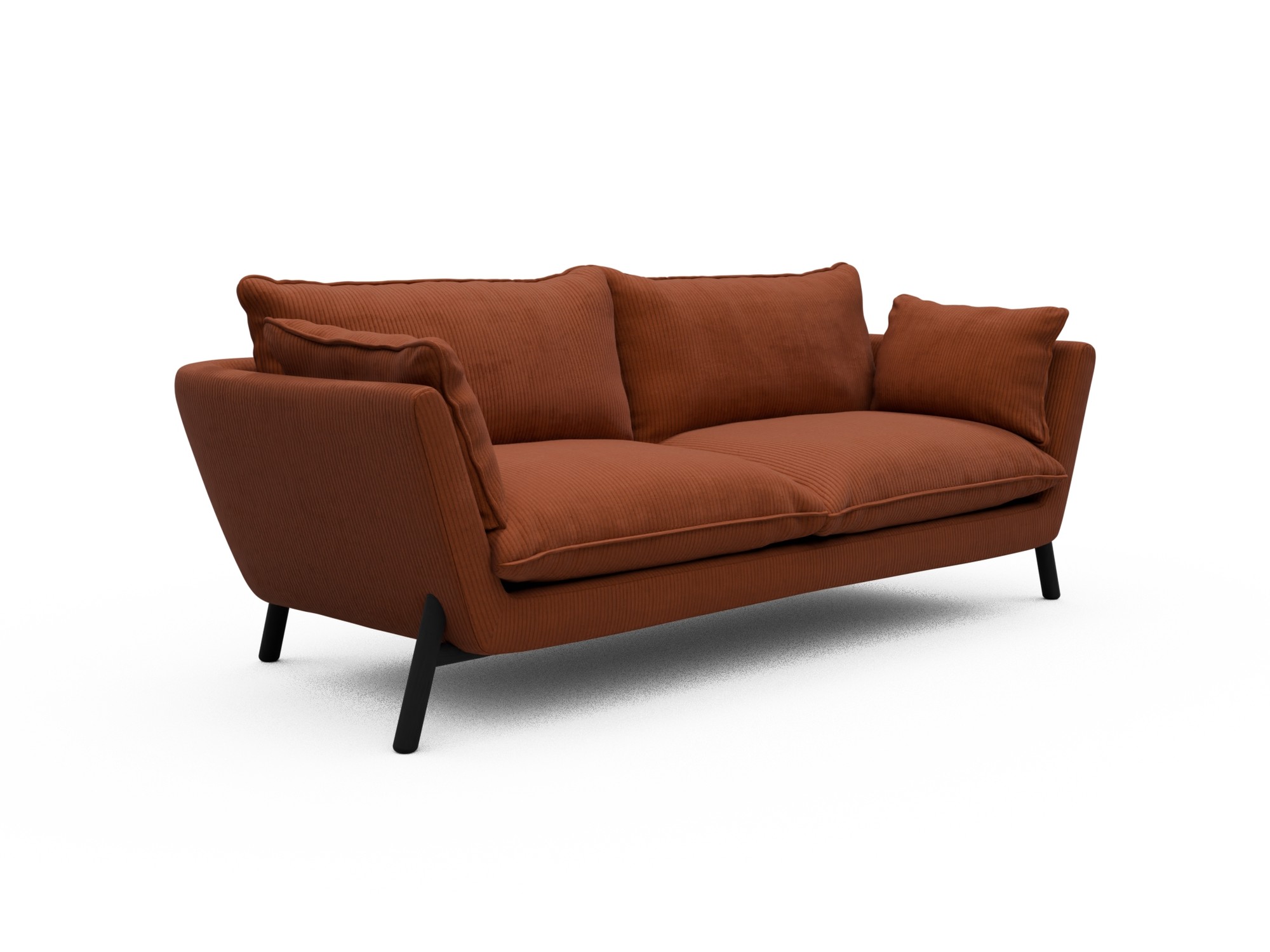 Skandi Home Sofa Emil Soft 3-Sitzer Beinfarbe Eiche Schwarz Corduroy-Burnt-Orange moebelfaktor