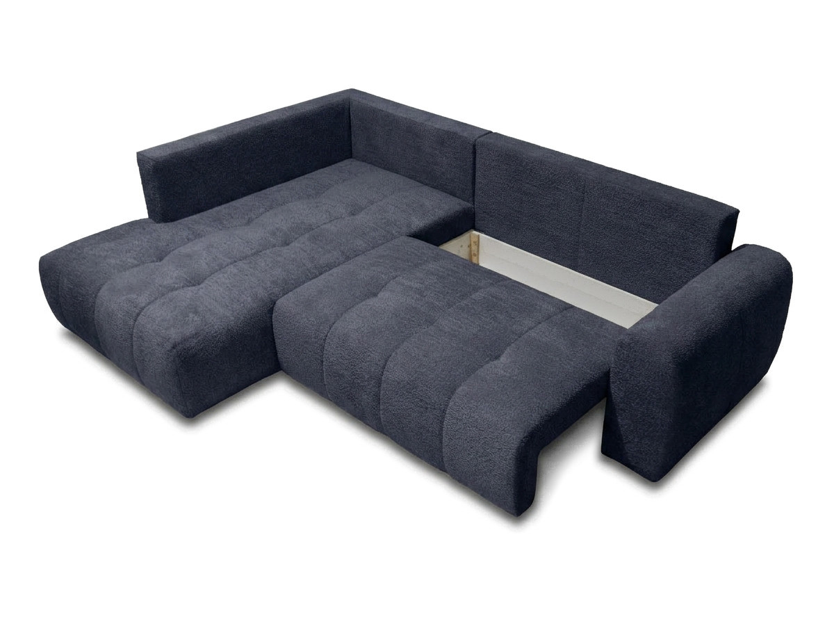 Bobochic Roxelane Ecksofa mit Schlaffunktion und Bettkasten Bouclé-Stoff Dunkelblau Ecke links
