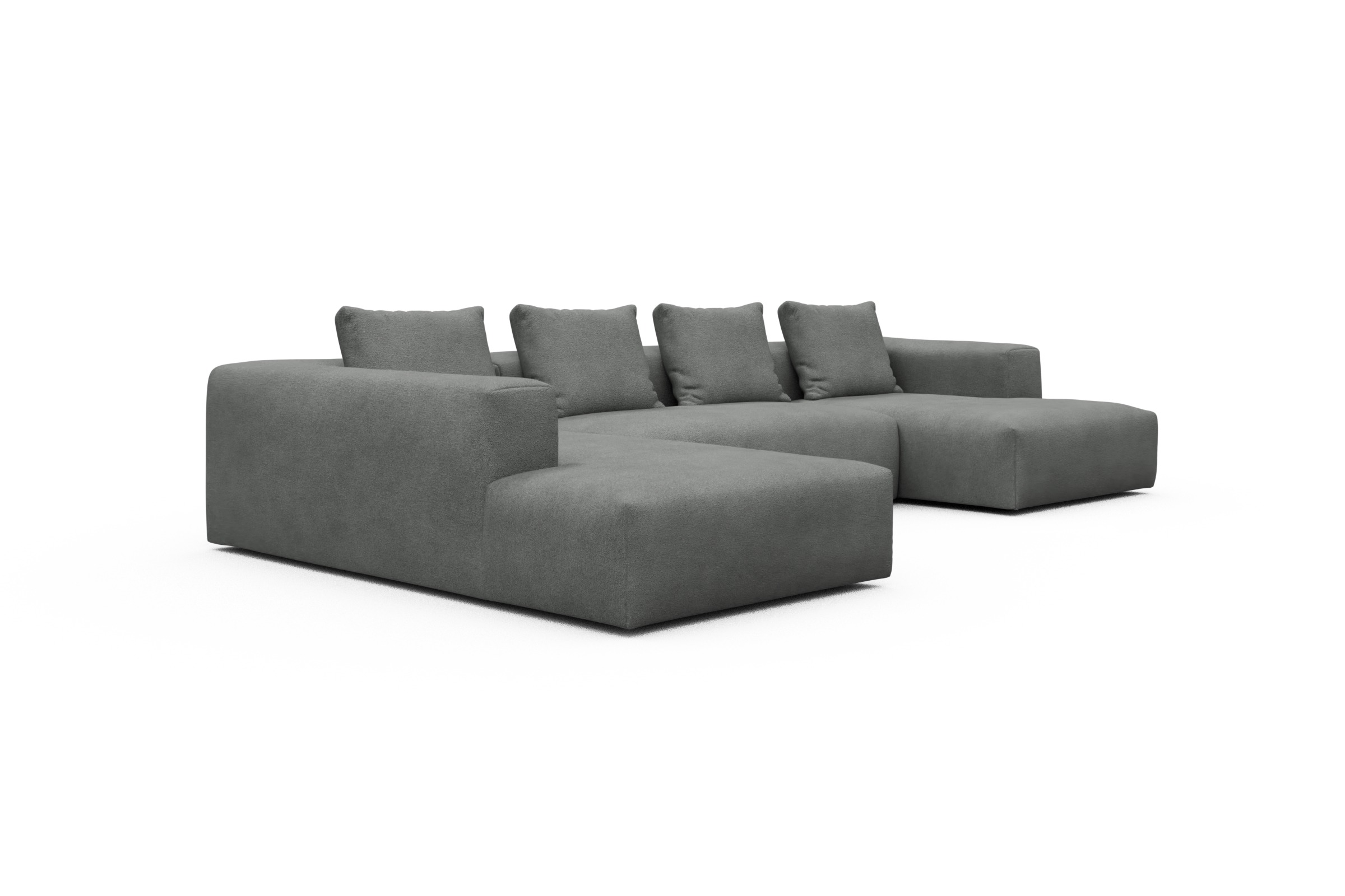 Wohnlandschaft Fred Relax-Ecke links mit 2-Sitzer und Chaiselongue rechts Boucle Skandi 533-Ash-Grey