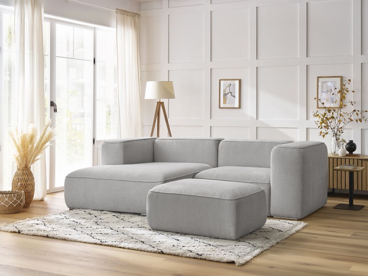 Bobochic Zephyr Ecksofa mit Pouf 260 × 165 cm Strukturstoff Hellgrau Ecke links