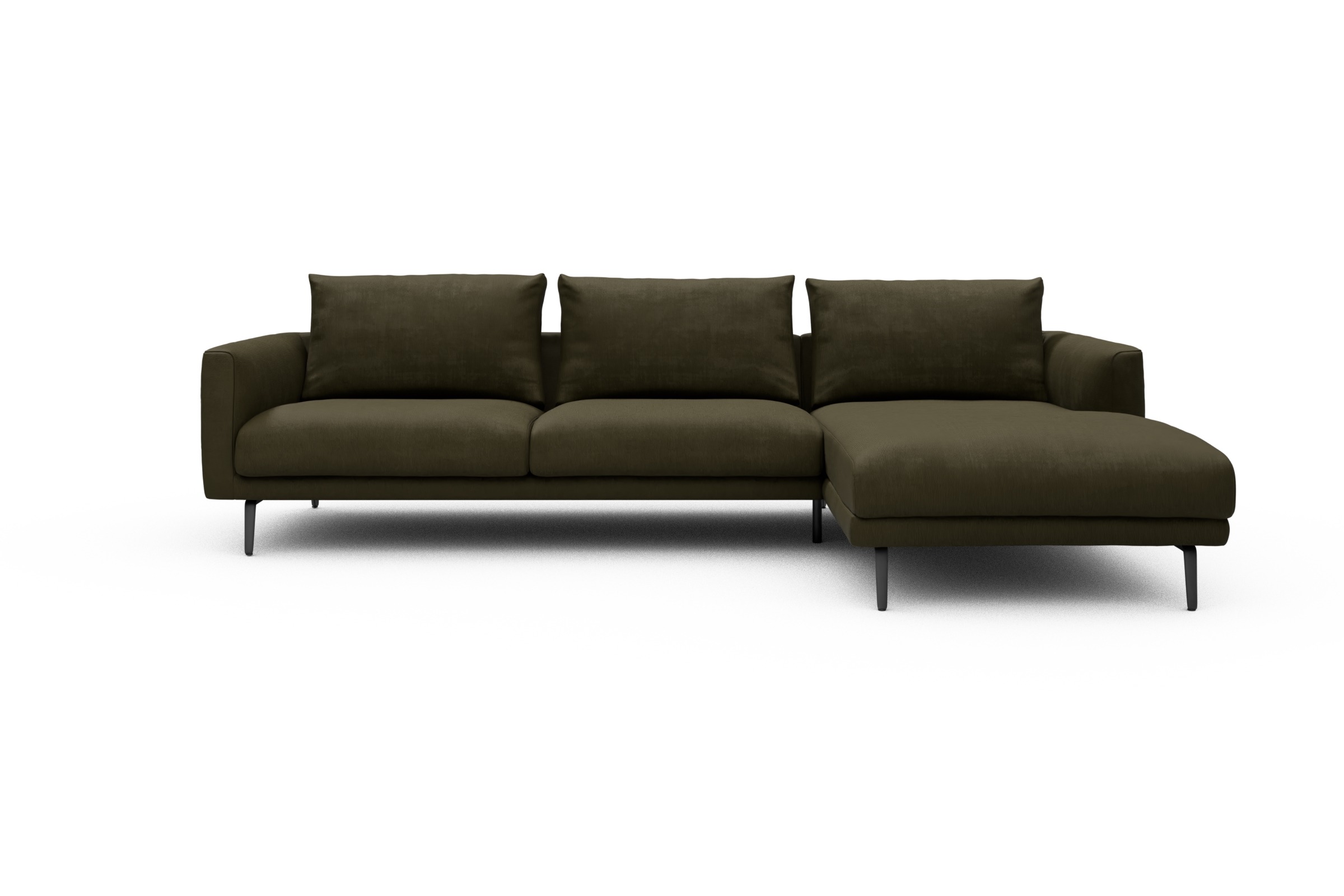 Skandi Home Ecksofa Karl Chaiselongue rechts mit 2,5-Sitzer Cordufine-Pine-Green moebelfaktor