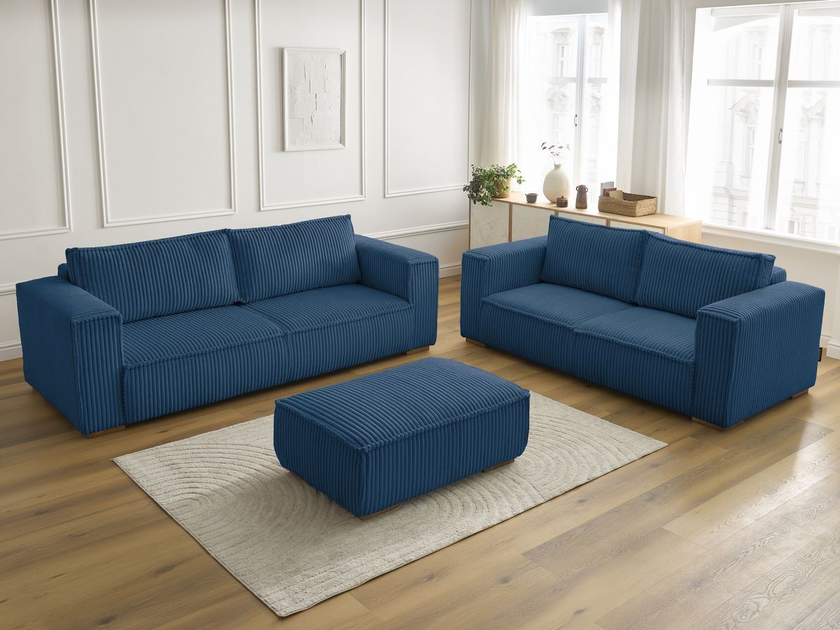 Bobochic Chelsea Sofa 6-Sitzer mit Pouf Breitcord weich Dunkelblau
