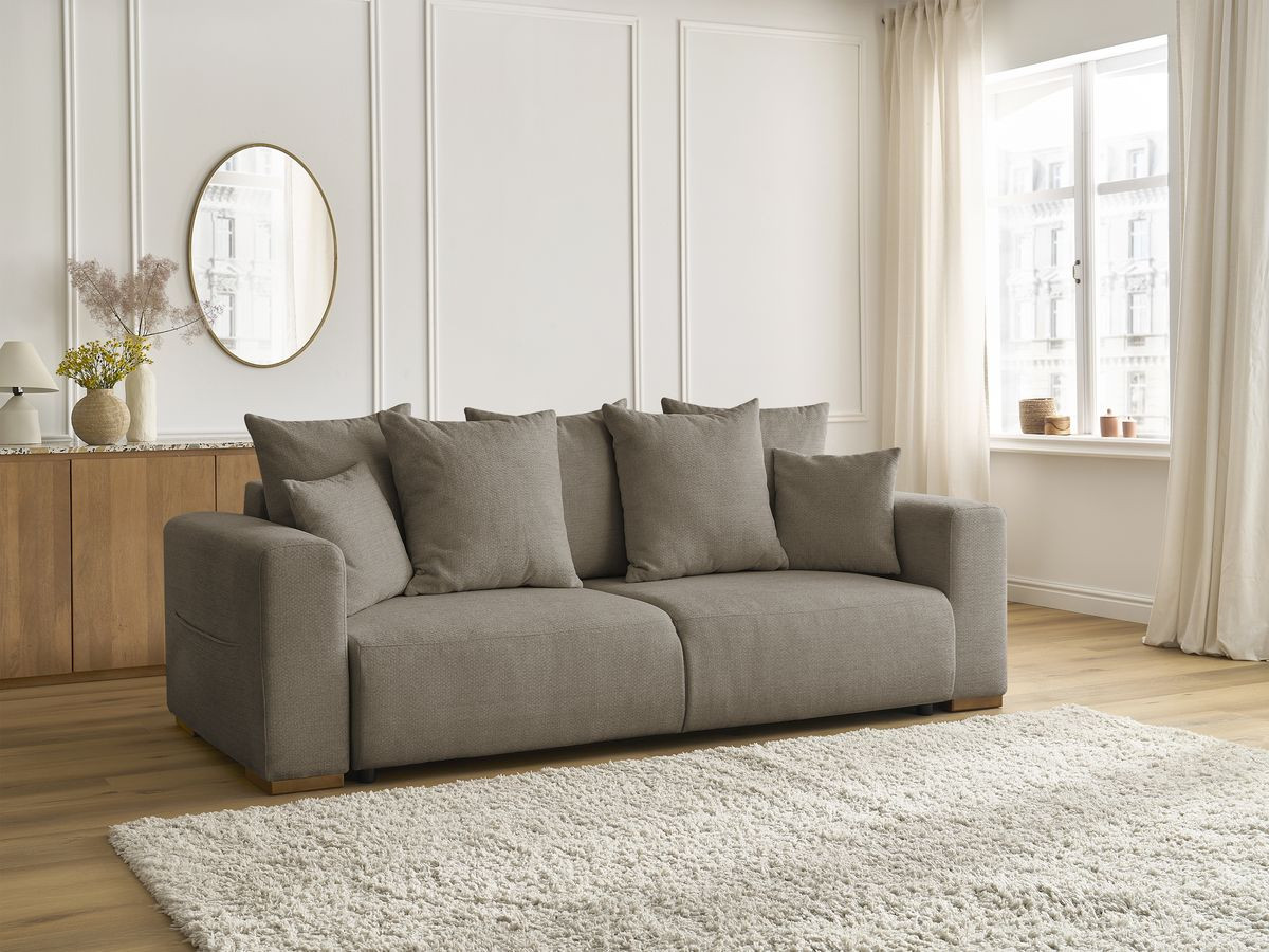 Bobochic Sidonie Schlafsofa 3-Sitzer mit Bettkasten Melange-Stoff Taupe