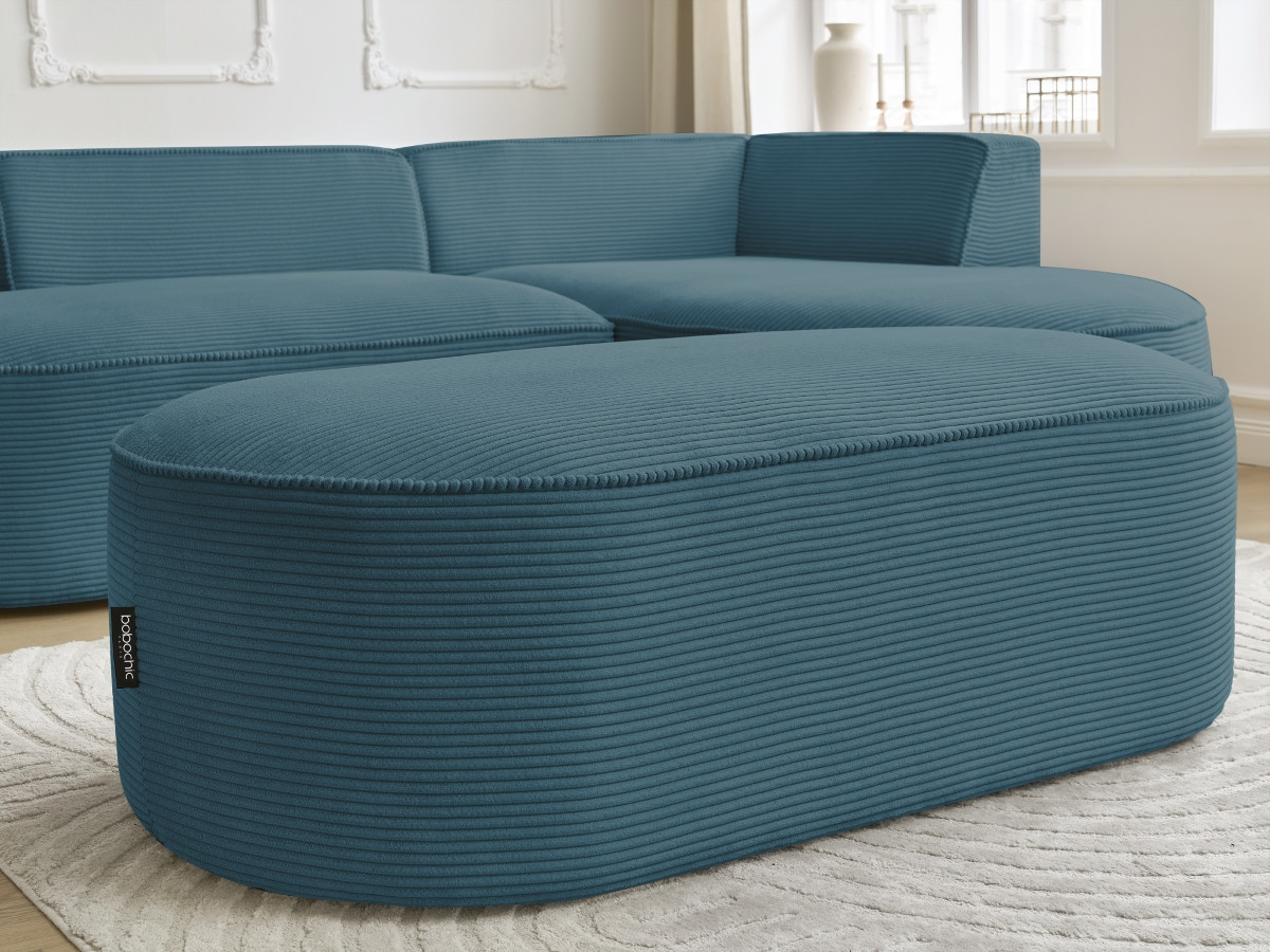 Bobochic Rousseau Ecksofa mit Pouf Cordsamt Dunkelblau Ecke rechts