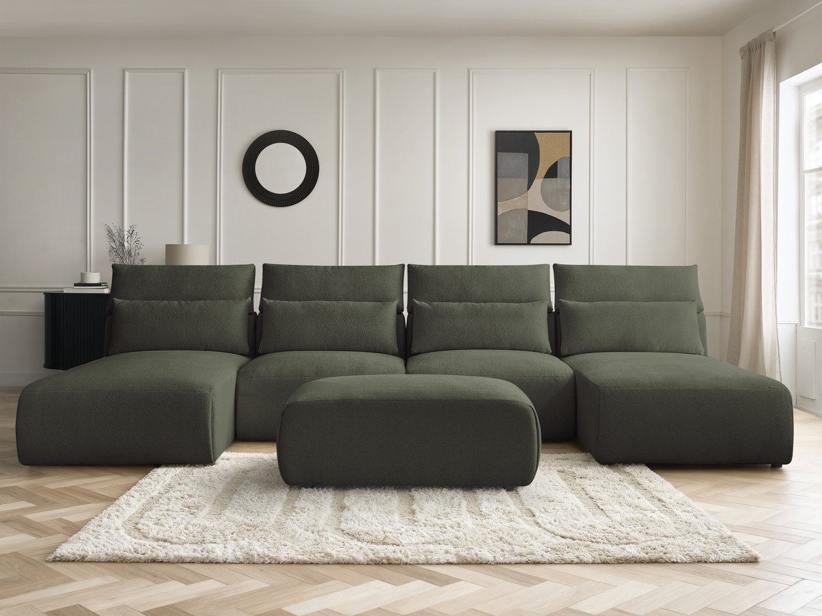 Bobochic Jana Wohnlandschaft mit kleinem Pouf Melange-Stoff Grün