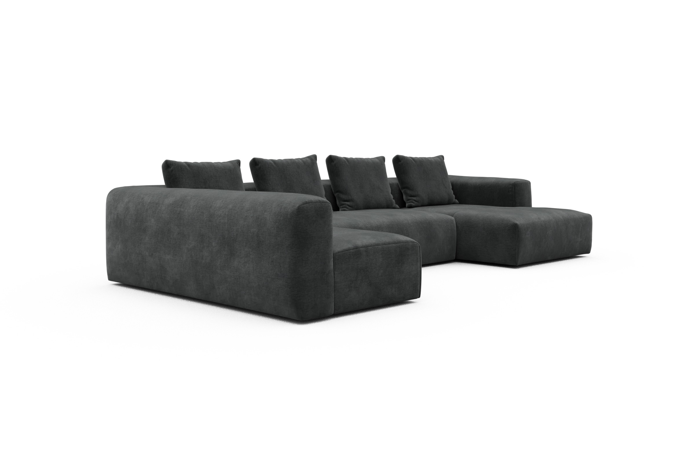 Wohnlandschaft Fred Chaiselongue rechts mit 2-Sitzer und lange Armlehne links Smooth-Deep-Warm-Grey