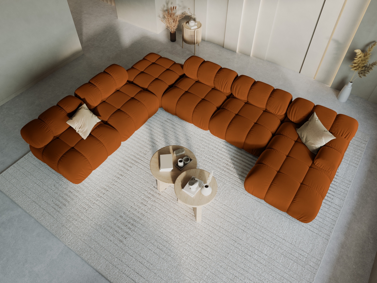 Micadoni Modulares Panorama Ecksofa Bellis 7-Sitzer Links Samt Bluvel Terrakotta