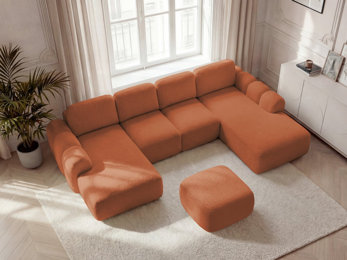 Bobochic Montaigne Wohnlandschaft mit Pouf Bouclé-Stoff Orange Ecke links