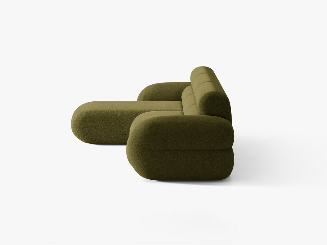 Micadoni Neo Ecksofa 4-Sitzer Links Boucle Baloo Dunkles Olivgrün