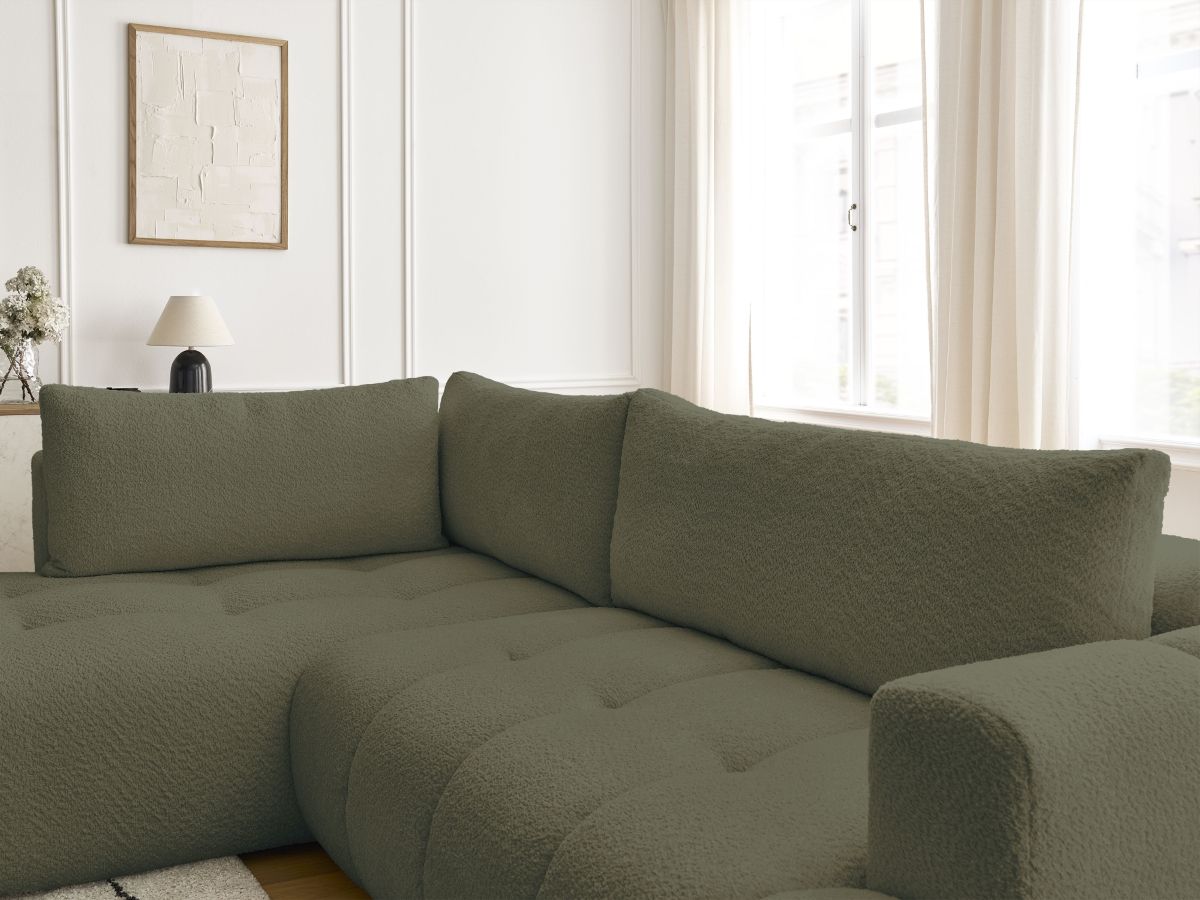 Bobochic Fuji Ecksofa mit Schlaffunktion und Bettkasten 282 × 204 cm Bouclé-Stoff Grün Ecke links
