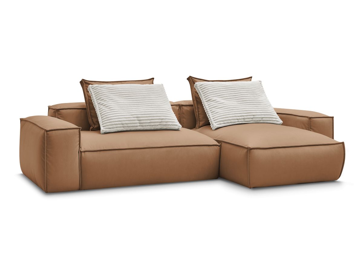 Bobochic Boheme Ecksofa, 3 Kissen Kunstleder Hellbraun