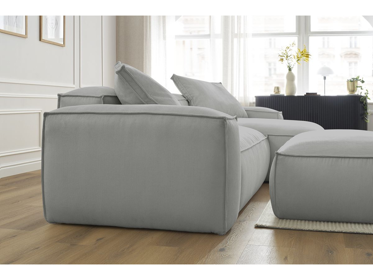 Bobochic Boheme Ecksofa mit Pouf Cordsamt Hellgrau