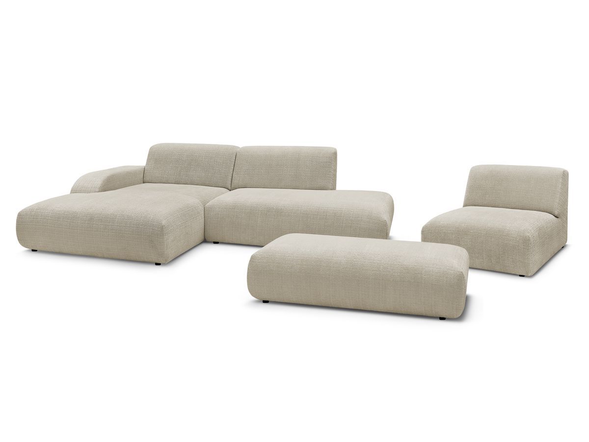 Bobochic Sirius Ecksofa mit Pouf 405 × 170 cm Strukturstoff Beige Ecke links