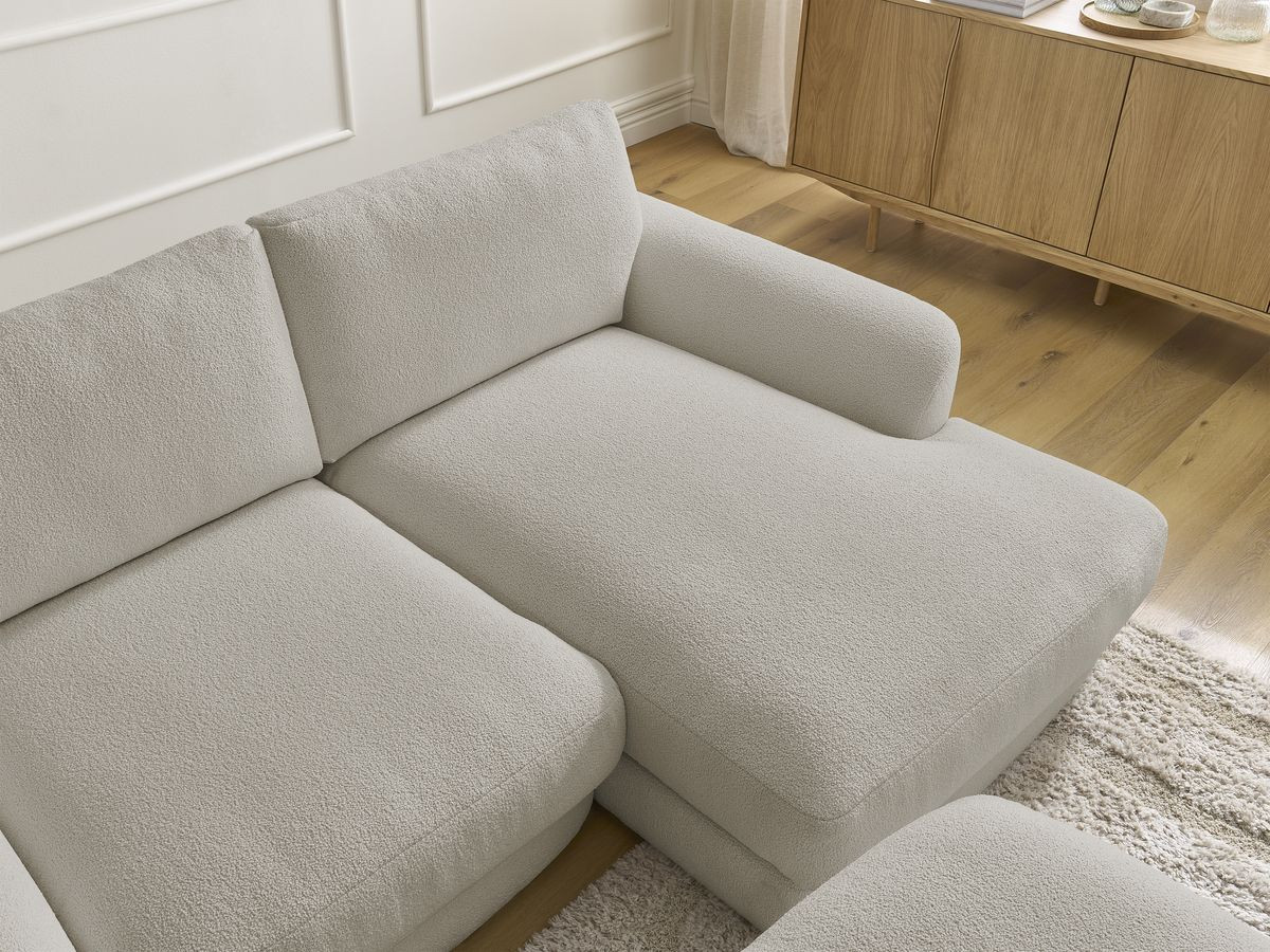 Bobochic Leonore Ecksofa mit Pouf Bouclé-Stoff Taupe Ecke rechts