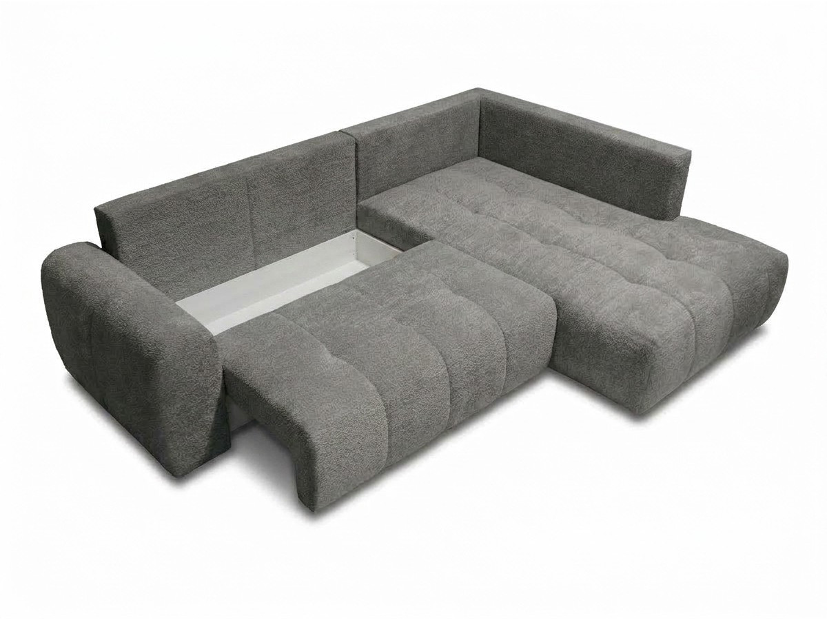 Bobochic Roxelane Ecksofa mit Schlaffunktion und Bettkasten Bouclé-Stoff Dunkelgrau Ecke rechts