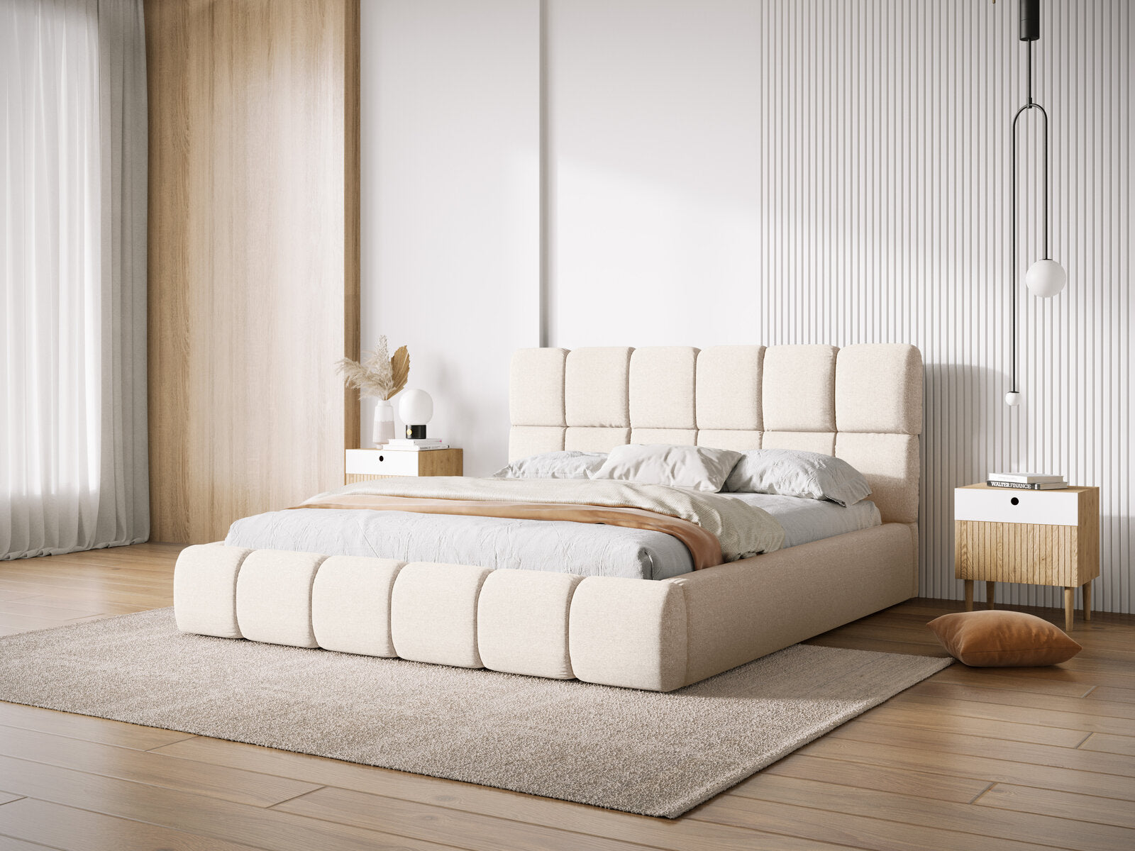 Micadoni Stauraumbett mit Kopfteil Bellis Chenille Haga Hellbeige