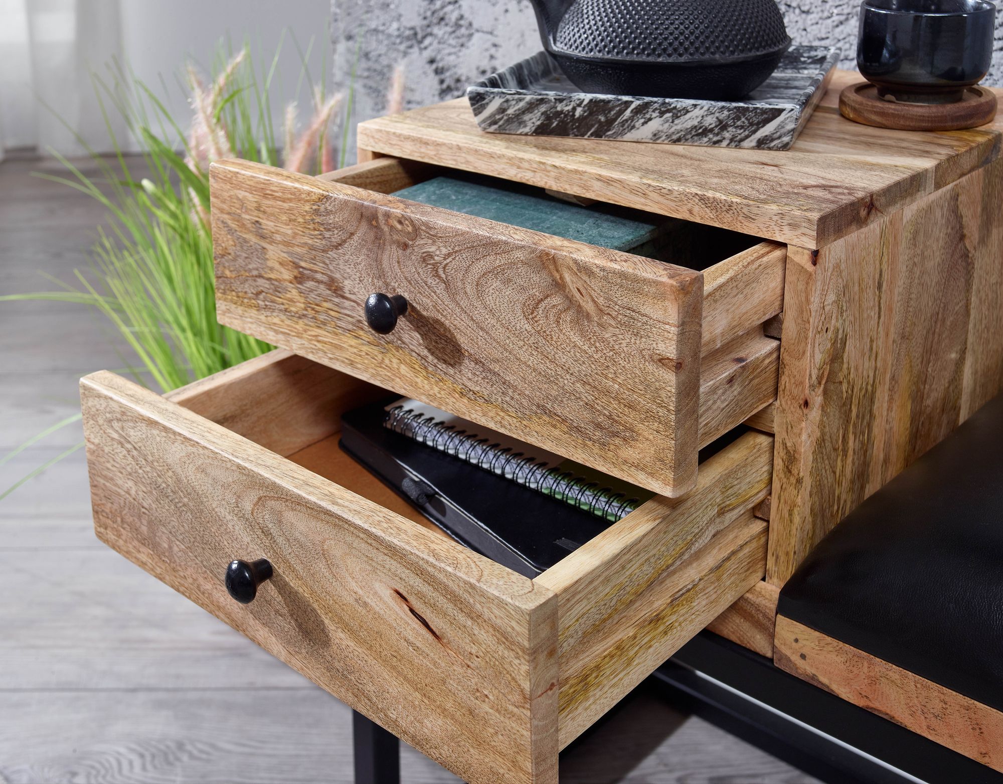 Sitzbank Hofsos Mango Massivholz Schwarz 100 × 35 × 60 cm
