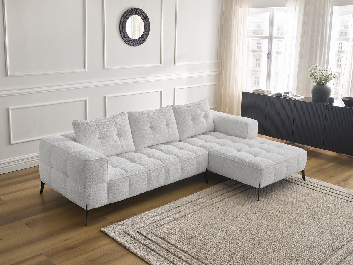 Bobochic Anis Ecksofa Bouclé-Stoff Hellgrau Ecke rechts