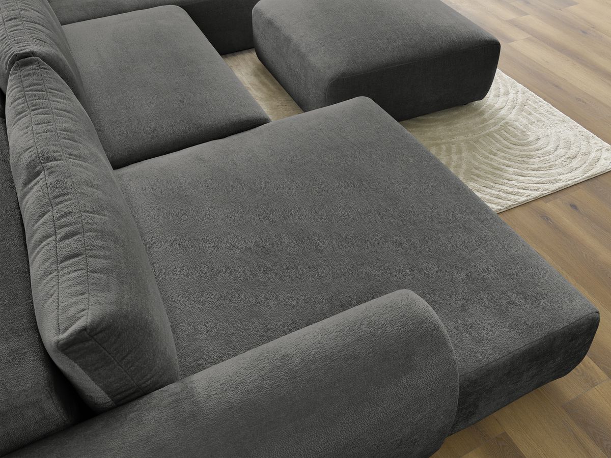 Bobochic Lucien Wohnlandschaft mit Pouf Stoff Dunkelgrau Ecke links