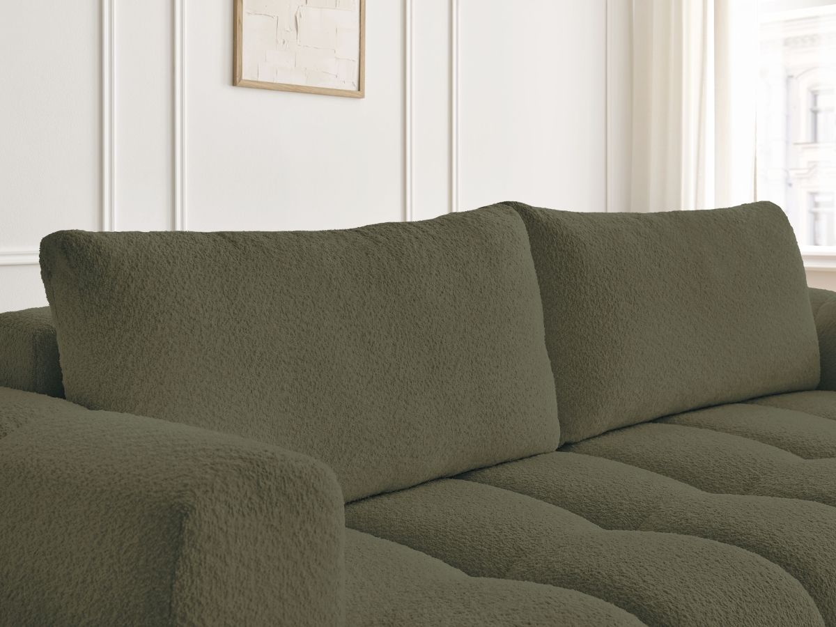 Bobochic Fuji Schlafsofa 3-Sitzer mit Bettkasten Bouclé-Stoff Grün