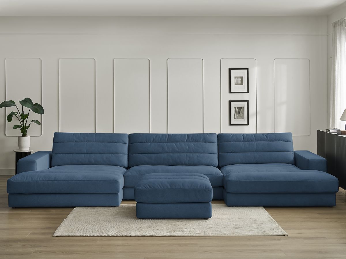 Bobochic Sierra Wohnlandschaft mit Pouf Samt Dunkelblau