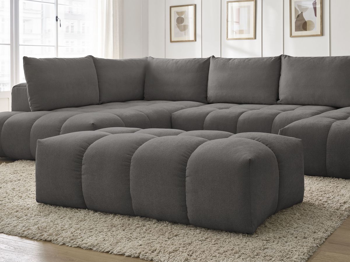 Bobochic Everest Wohnlandschaft mit Pouf, 6 Kissen Strukturstoff Dunkelgrau Ecke rechts