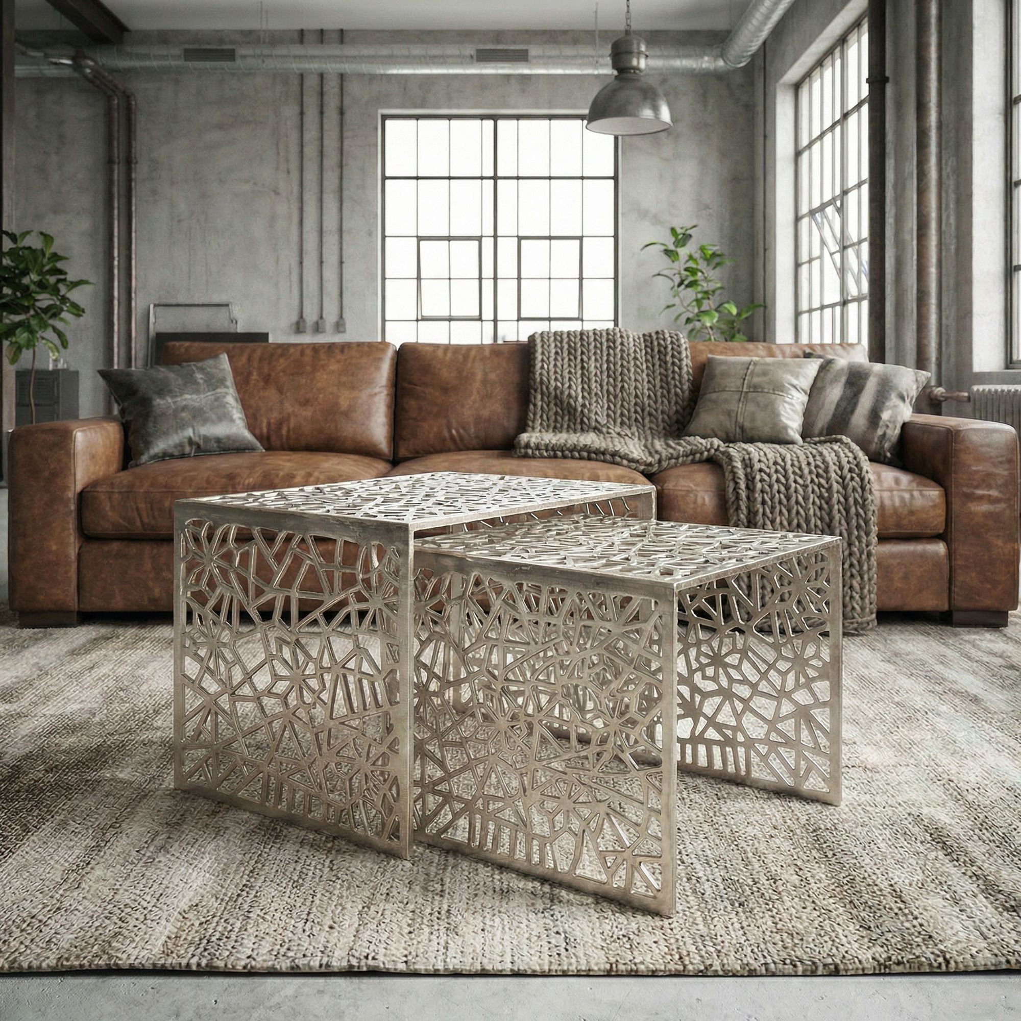 Satztisch 2er-Set Vevelstad Aluminium Silber 50 × 40 × 40 cm