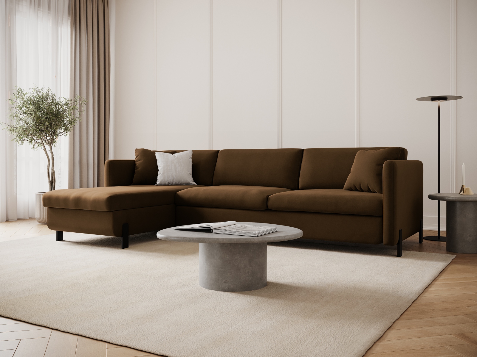 Micadoni Schlaf-Ecksofa Gloria 5-Sitzer Links Samt Schokolade 205x160