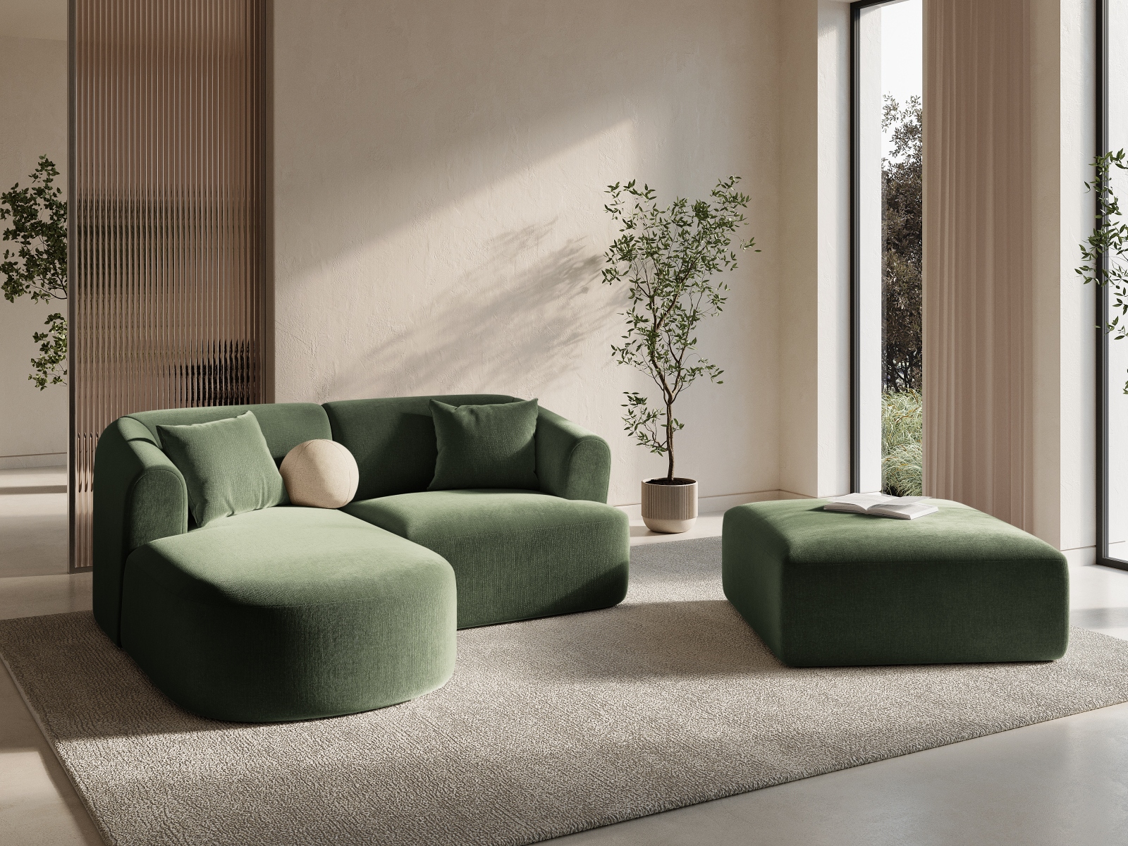Cosmopolitan Design Ecksofa Campi 3-Sitzer Samt Vogue Grün Links