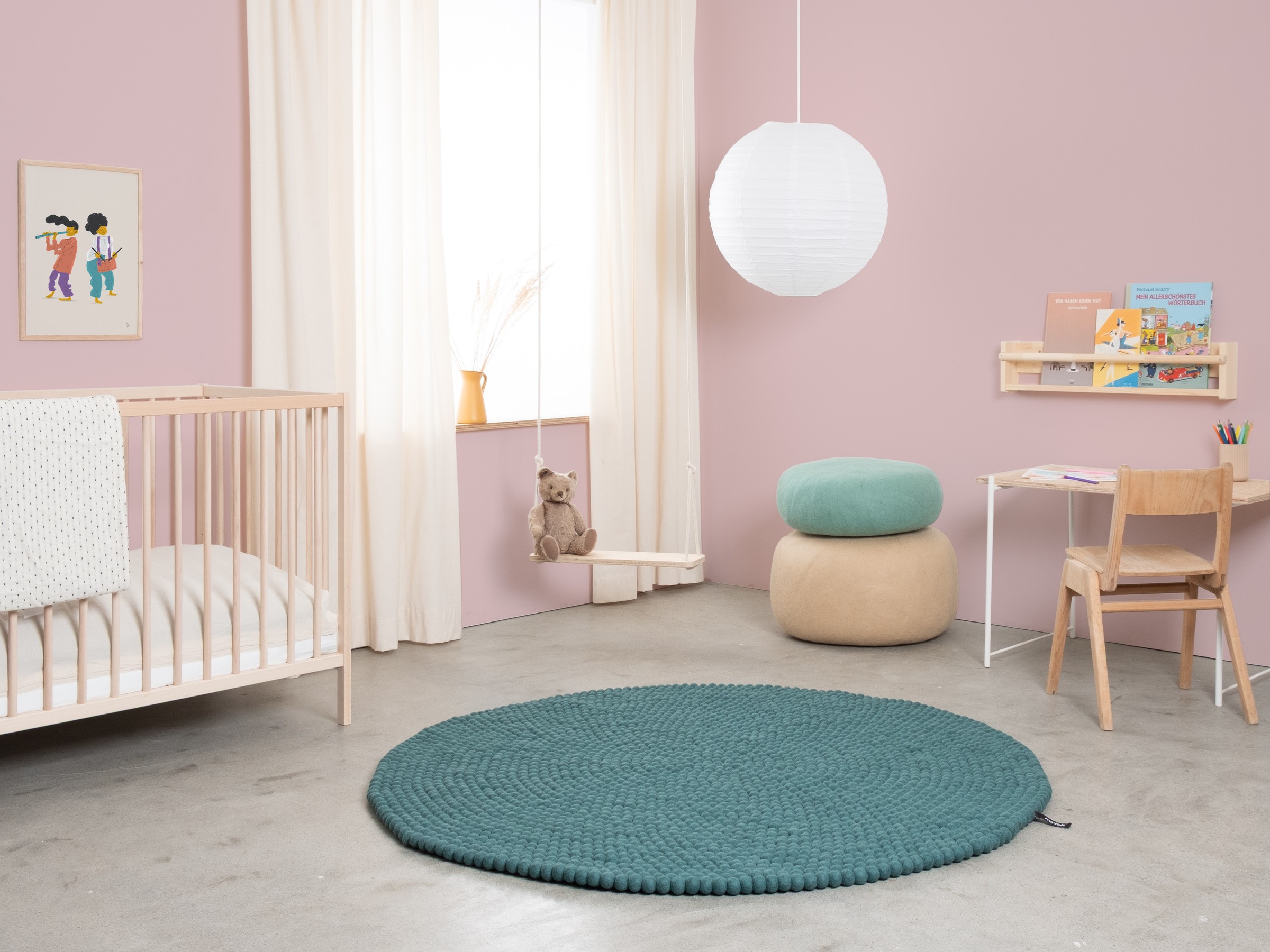 myfelt Noah Filzkugelteppich Petrol rund Ø 50 cm