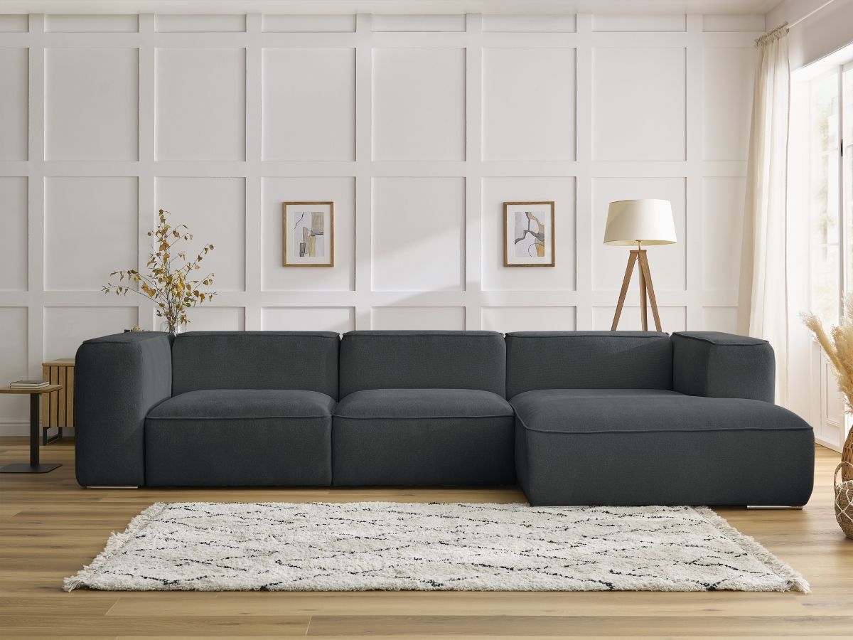 Bobochic Zephyr Ecksofa 349 × 165 cm Strukturstoff Dunkelgrau Ecke rechts