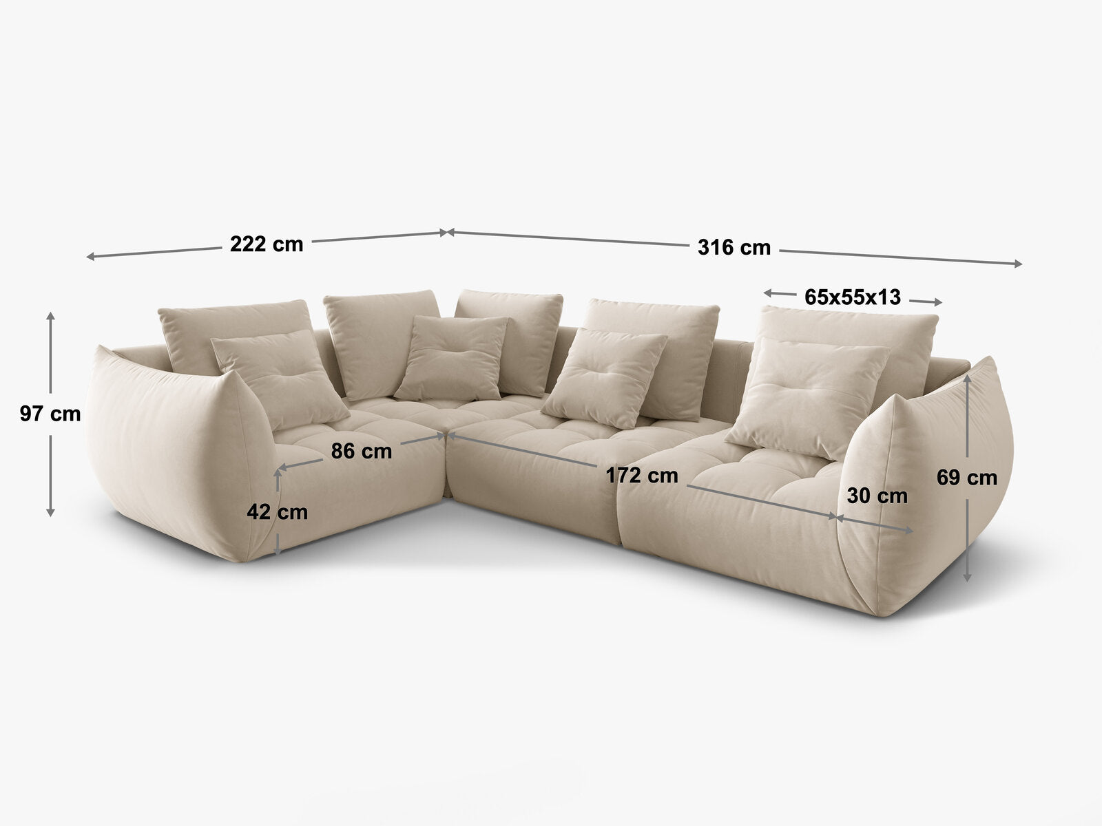 Micadoni Ecksofa Bloom 4-Sitzer Strukturierter Stoff Wind Hellgrau Rechts