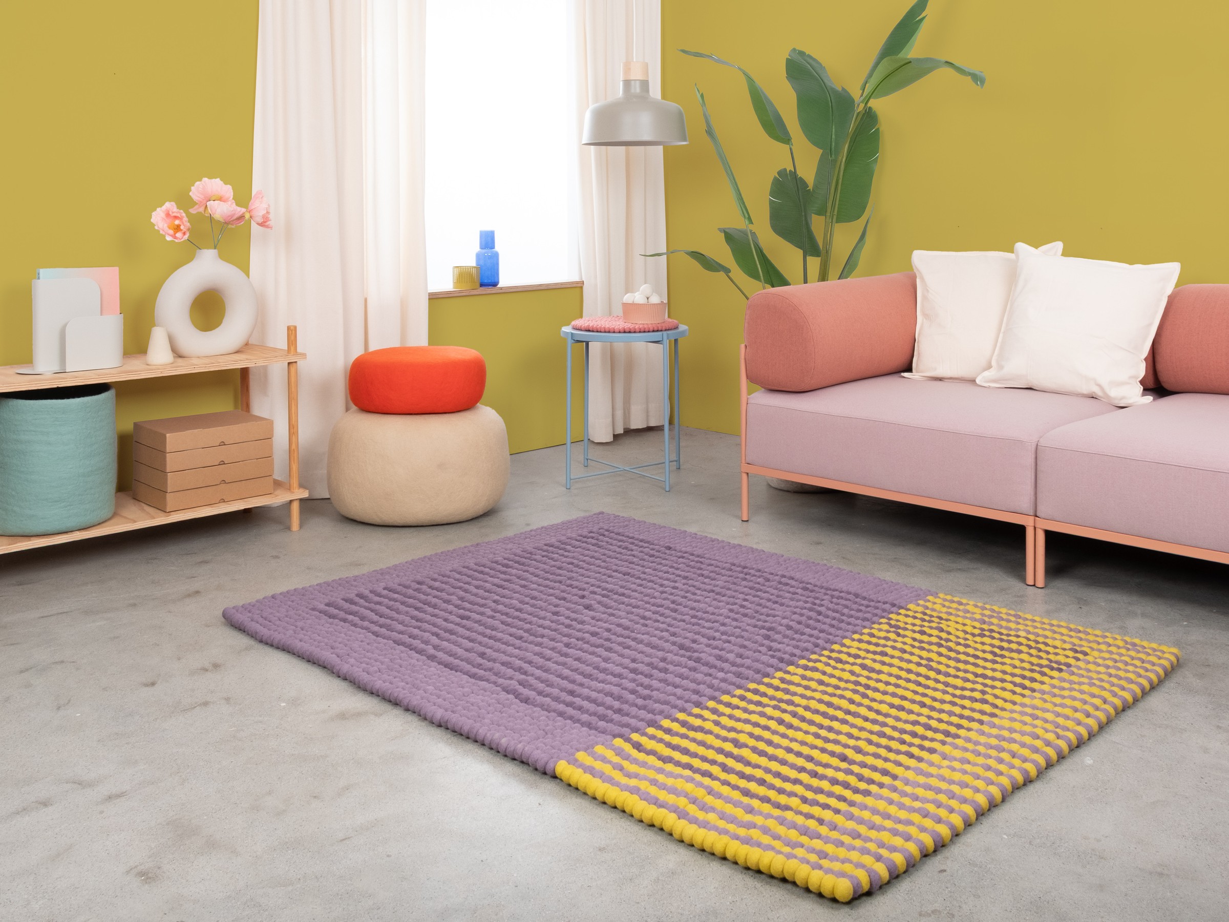 myfelt Provence Filzkugelteppich Flieder rechteckig 70 x 100 cm