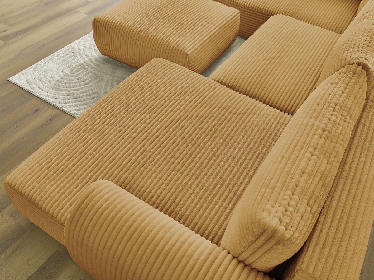 Bobochic Lucien Wohnlandschaft mit Pouf Breitcord weich Gelb Ecke rechts