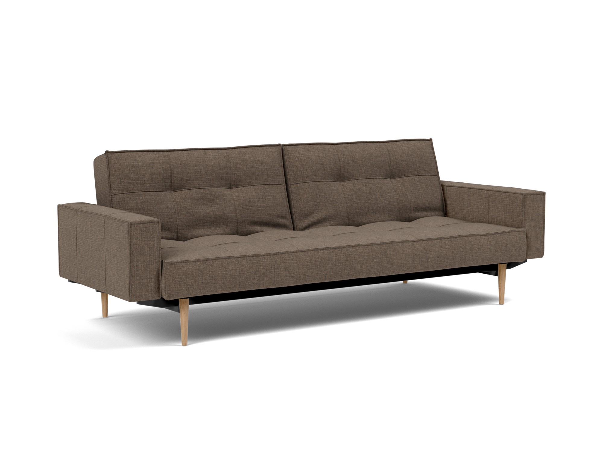 Schlafsofa Splitback mit Armlehnen Chenille Esina 411-Cedar-Brown Beine Styletto Eiche hell