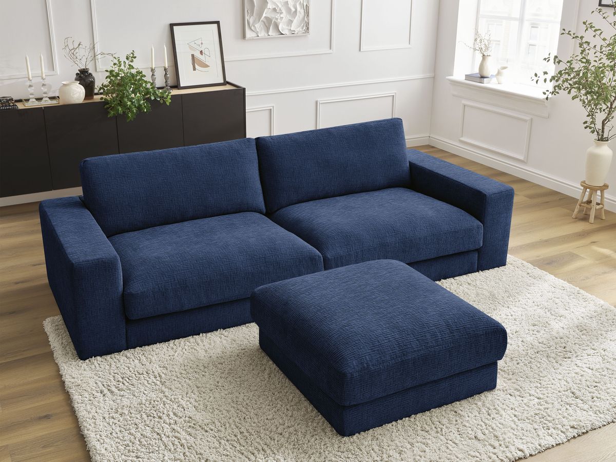 Bobochic Leonard Sofa 4-Sitzer mit Pouf 274 × 109 cm Strukturstoff Dunkelblau
