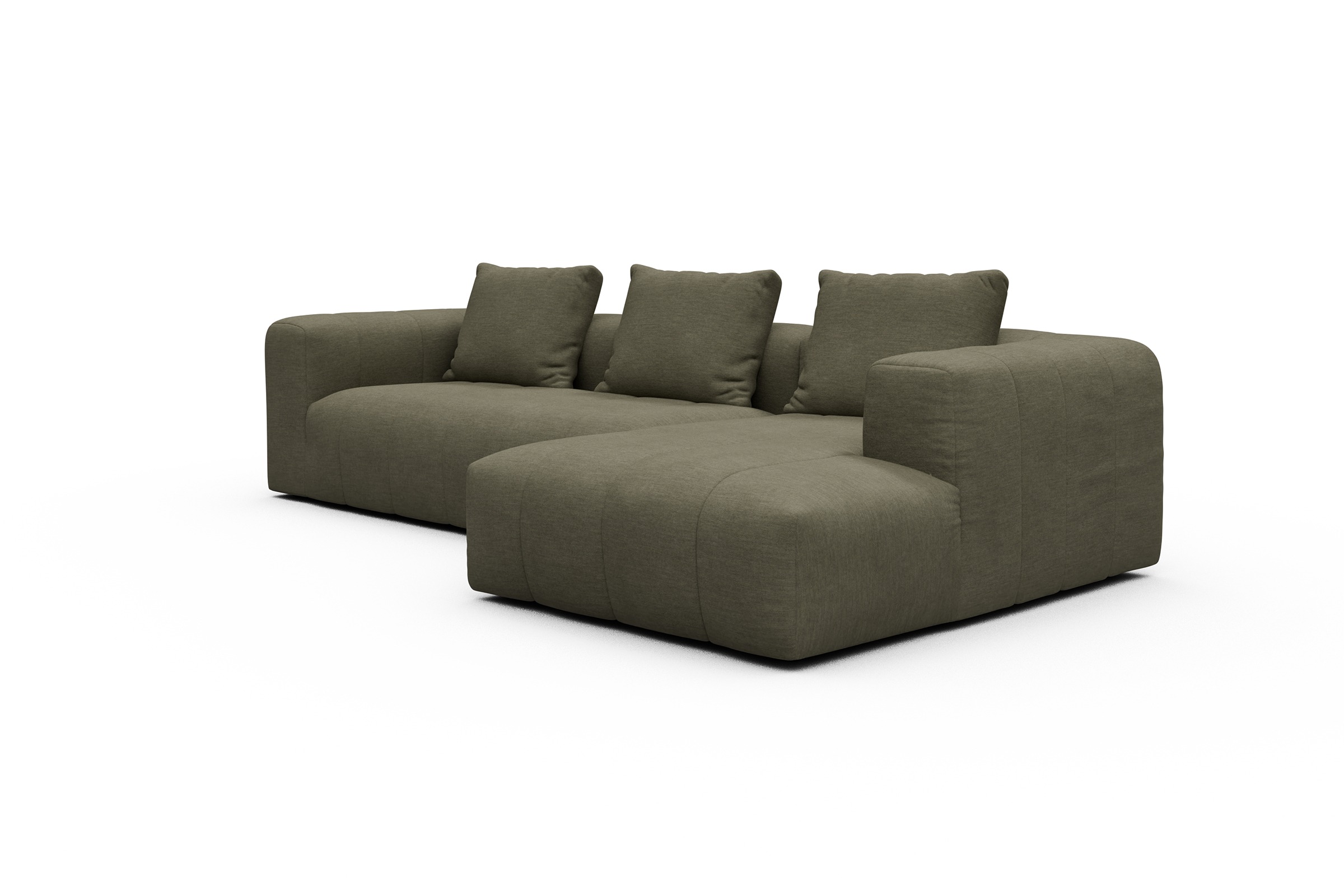 Ecksofa Hugo 2,5-Sitzer Armlehne links mit Chaiselongue Vivus-Dusty-Olive