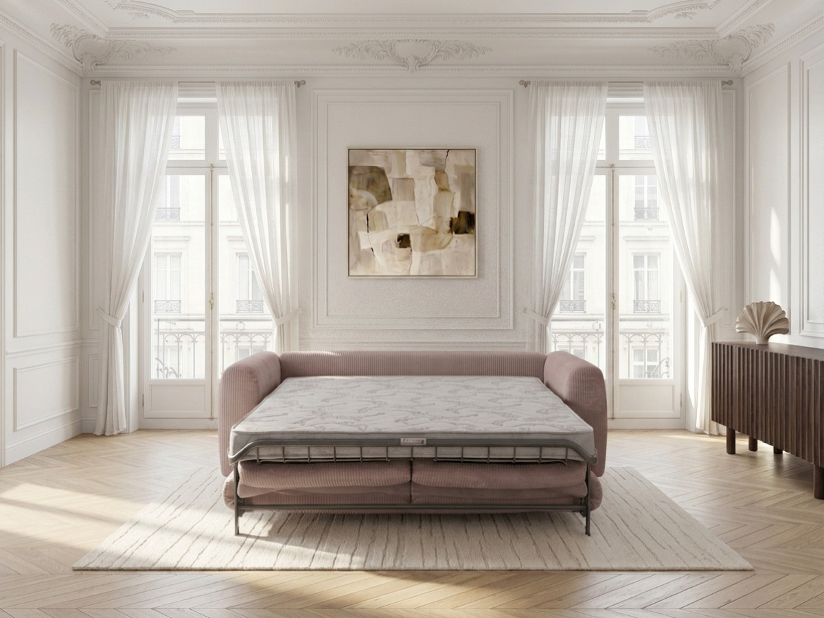 Bobochic Archi Schlafsofa 3-Sitzer Cordsamt Rosa, Liegefläche 160 × 190 cm