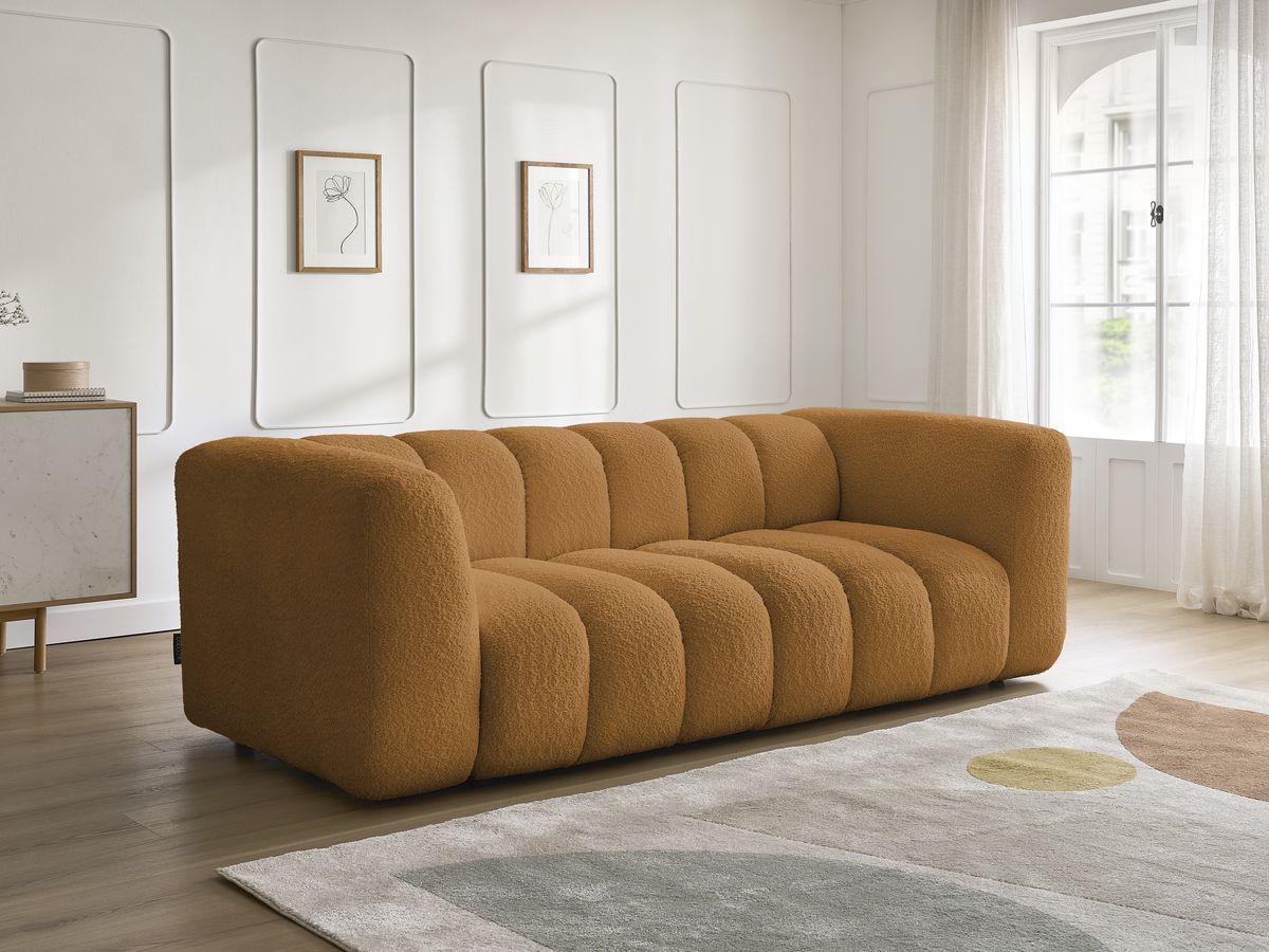 Bobochic Talia Sofa 3-Sitzer Bouclé-Stoff Gelb