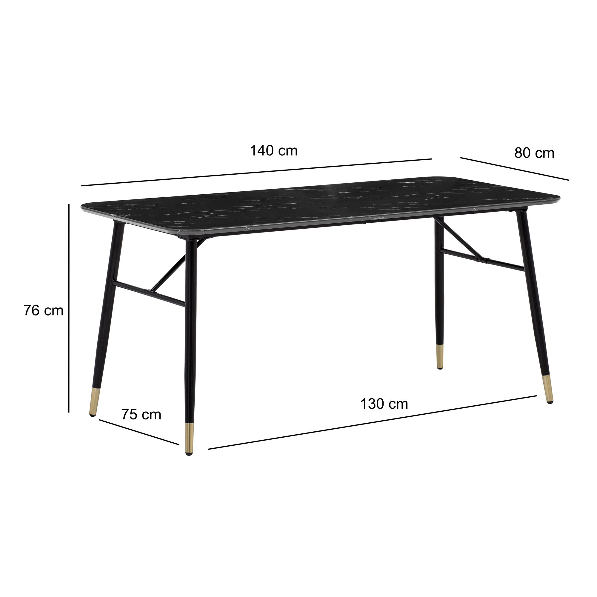 Esstisch Furnes Marmoroptik Schwarz 140 × 80 × 76 cm